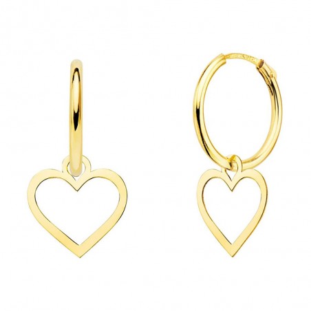 Boucles d'Oreilles Créoles Or 18 Carats 750/000 Jaune - Charms Coeurs Pendants