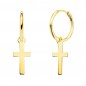 Boucles d'Oreilles Créoles Or 18 Carats 750/000 Jaune - Charms Croix Pendantes