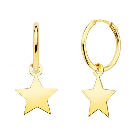 Boucles d'Oreilles Créoles Or 18 Carats 750/000 Jaune - Charms Etoiles Pendantes