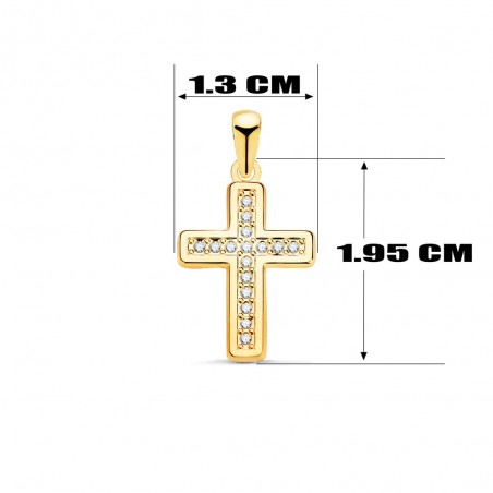 Collier - Médaille Croix Or 18 Carats 750/000 Jaune et Zirconiums - Chaine Dorée