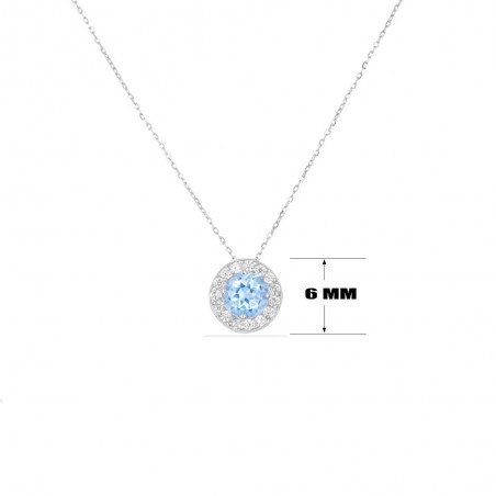 Collier Or Blanc Topaze Bleue et Zirconiums – Femme