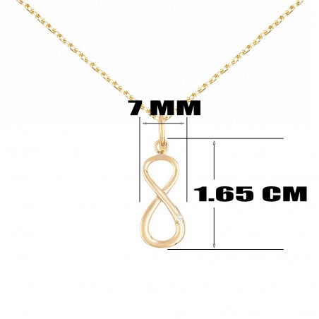 Collier - Pendentif Or Jaune et Diamant - Motif Infini / Infinity - Chaine Dorée