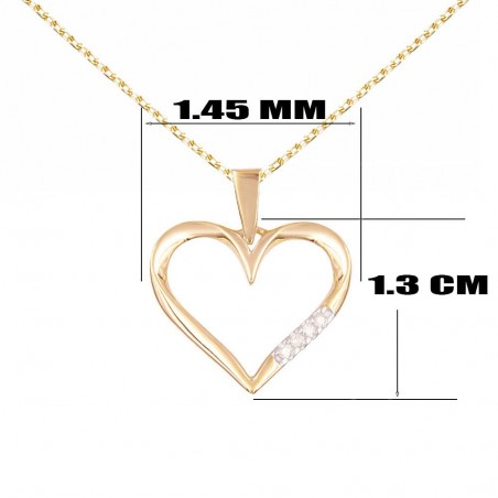 Collier - Pendentif Or Jaune et Diamants - Motif Coeur - Chaine Dorée