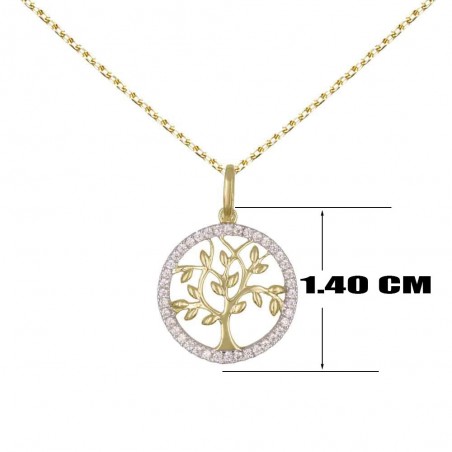 Collier - Pendentif Or Jaune Arbre de Vie Serti de Zirconiums - Chaine Dorée Offerte