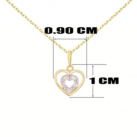 Collier - Pendentif Or Jaune Coeur Serti de Diamants - Chaine Dorée Offerte