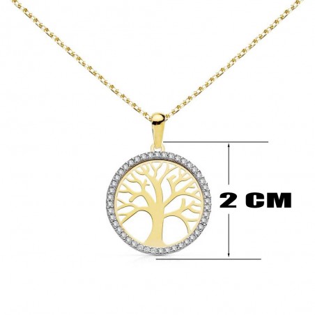 Collier - Pendentif Or Jaune Arbre de Vie Serti de Zirconiums - Chaine Dorée Offerte