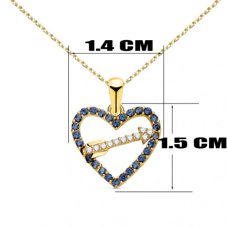 Collier - Pendentif Or 18 Carats 750/000 Jaune  - Coeur et Flèche - Chaine Dorée