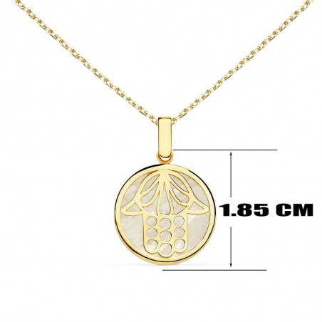 Collier - Pendentif Main de Fatma Or 18 Carats 750/000 Jaune et Nacre - Chaine Dorée