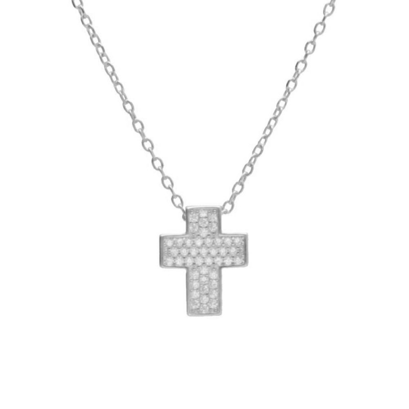 Collier Argent 925/000 Rhodié - Croix Pavée de Zirconiums