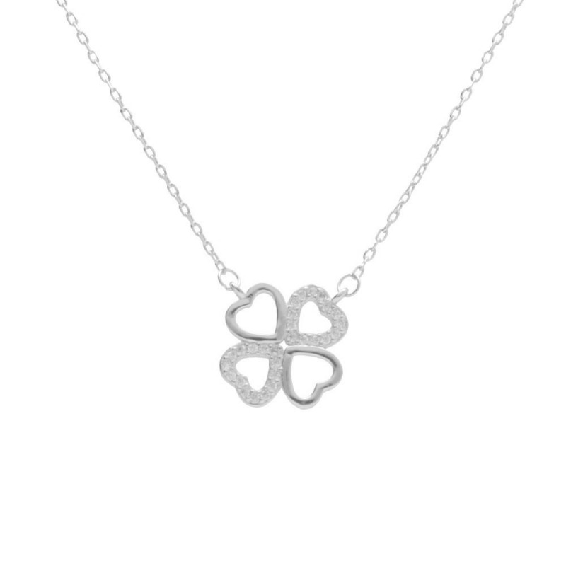 Collier Argent 925/000 Rhodié - Trèfle Serti de Zirconiums