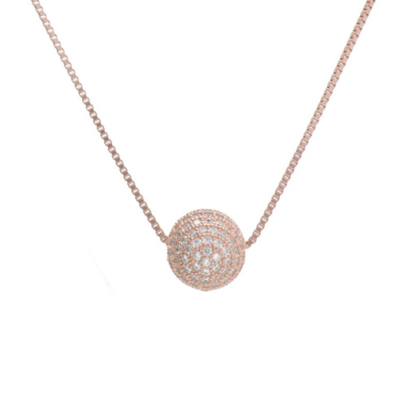 Collier Argent 925/000 Rose Gold - Boule Pavée de Zirconiums