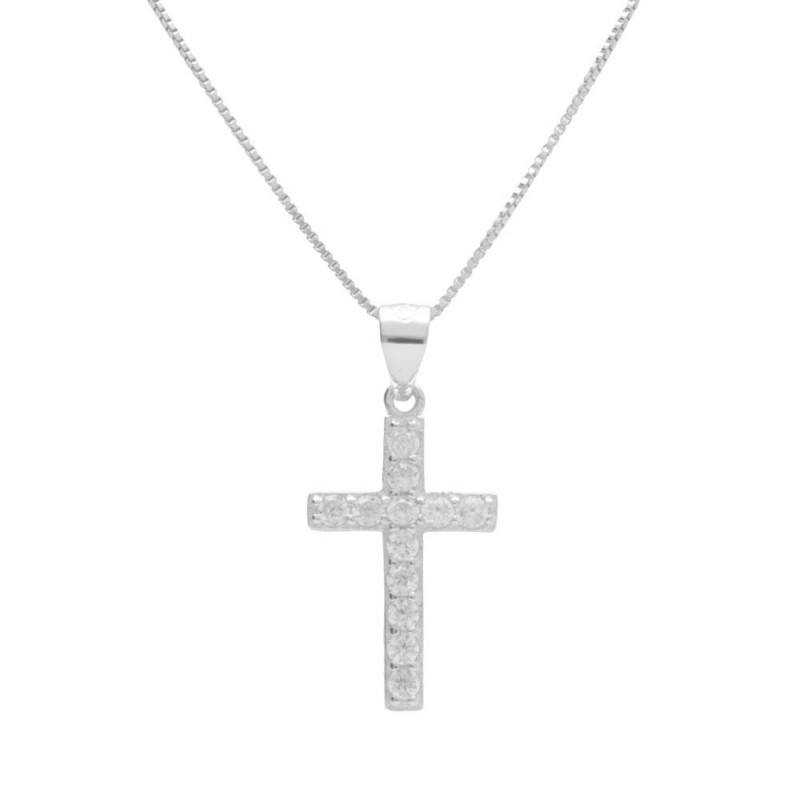 Collier Argent 925/000 Rhodié - Croix Pavée de Zirconiums