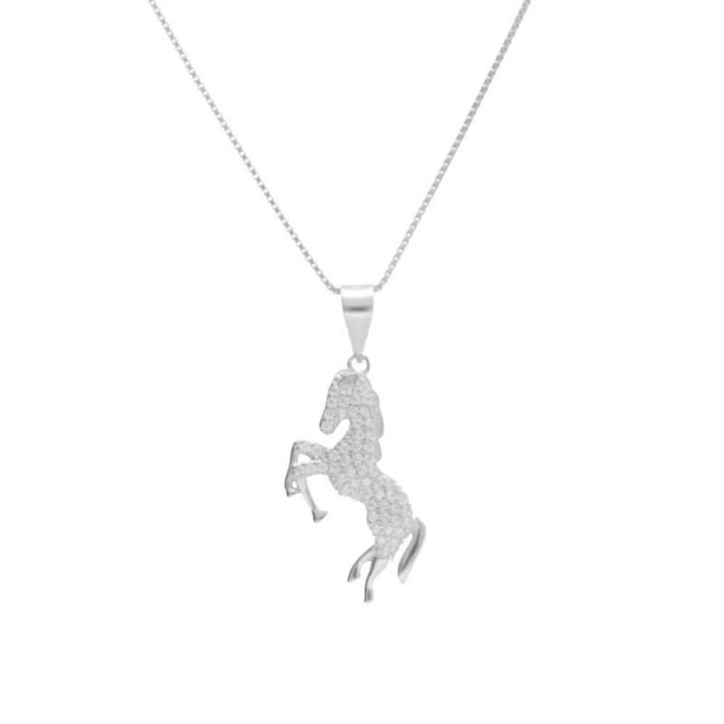 Collier Argent 925/000 Rhodié - Cheval Pavé de Zirconiums