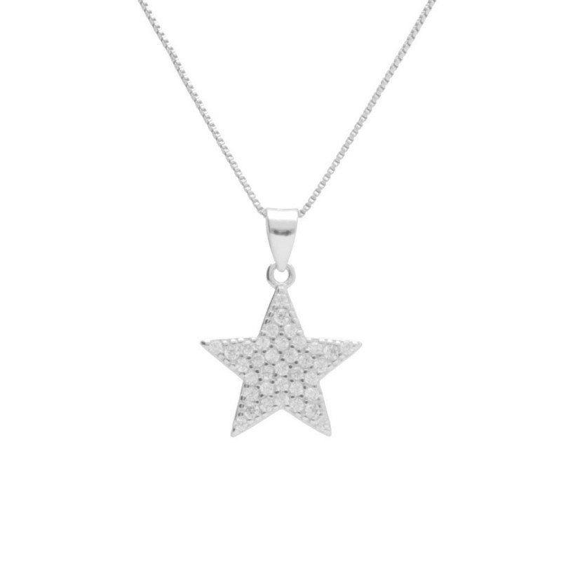 Collier Argent 925/000 Rhodié - Etoile Pavée de Zirconiums