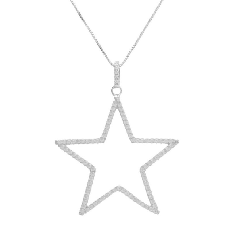 Collier Argent 925/000 Rhodié - Etoile Pavée de Zirconiums