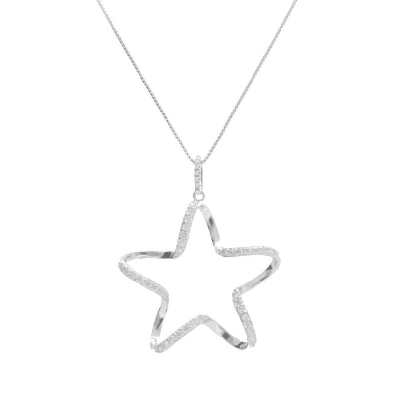 Collier Argent 925/000 Rhodié - Etoile Pavée de Zirconiums