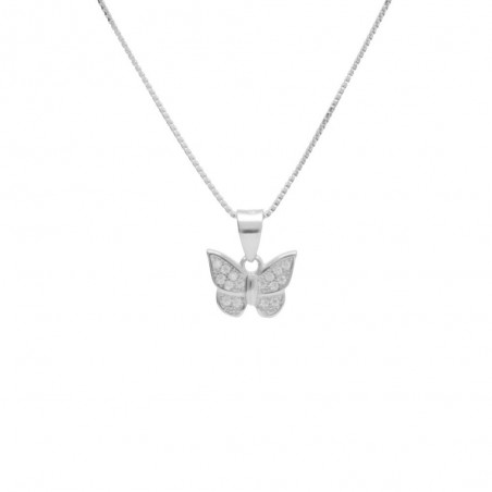 Collier Argent 925/000 Rhodié - Papillon Pavé de Zirconiums