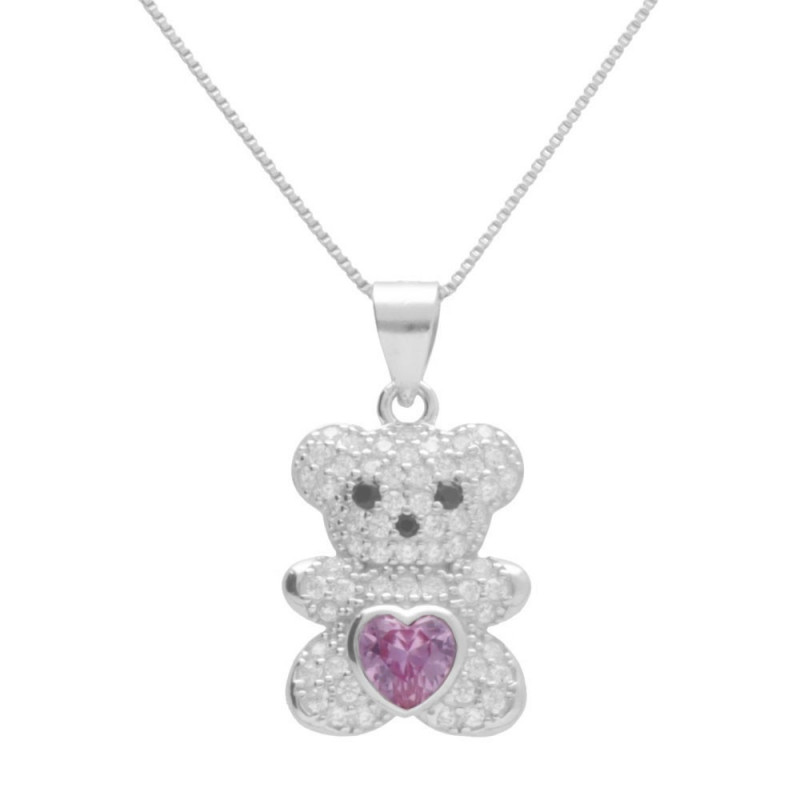 Collier Argent 925/000 Rhodié - Ourson Pavé de Zirconiums