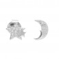 Boucles d'Oreilles Argent 925/000 Rhodié - Etoile et Lune Pavées de Zirconiums