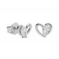 Boucles d'Oreilles Argent 925/000 Rhodié - Coeur Serti d'un Zirconium