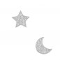 Boucles d'Oreilles Or Blanc Serties de Zirconiums - Etoile et Lune