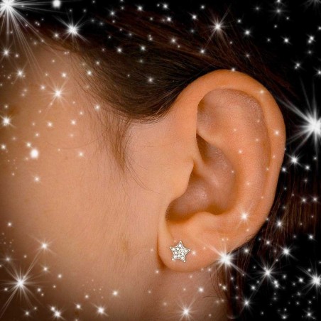 Boucles d'Oreilles Or Blanc Serties de Zirconiums - Etoile et Lune