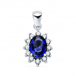 Pendentif Or 18 Carats 750/000 Blanc Saphir Bleu et Diamants