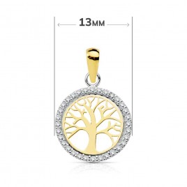 Collier - Pendentif Or 18 Carats 750/000 Jaune - Arbre de Vie Serti de Zirconiums - Chaine Dorée