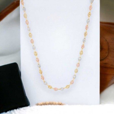 Collier 3 Ors - Tricolore Jaune Blanc Rose -  Grain de Café 45cm - Femme