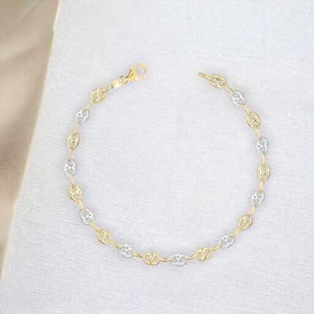 Bracelet 2 Ors - Bicolore Jaune Blanc - Grain de Café - Femme