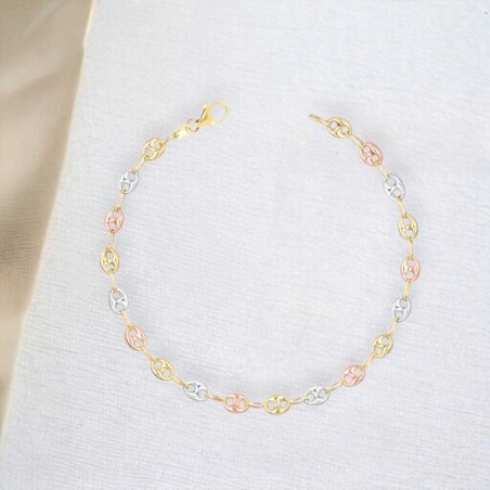 Bracelet 3 Ors - Tricolore Jaune Blanc Rose - Grain de Café - Femme