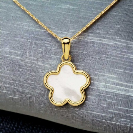 Collier - Pendentif Fleur Or Jaune et Nacre - Chaine Dorée