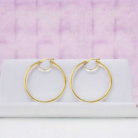 Boucles d'Oreilles Créoles Renforcées - Or Jaune - Diamètre 4.5cm - Femme