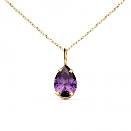 Collier - Pendentif Or Jaune 18 Carats 750/000 - Zirconium Améthyste - Chaine Dorée