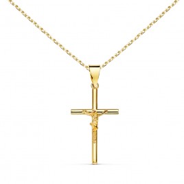 Collier - Médaille Croix Or 18 Carats 750/000 - Christ sur la Croix - Chaine Dorée