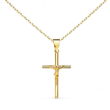 Collier - Médaille Croix Or 18 Carats 750/000 - Christ sur la Croix - Chaine Dorée