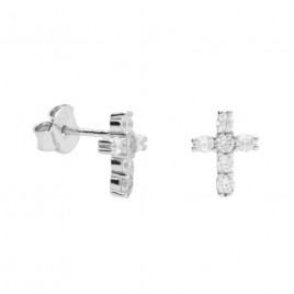 Boucles d'Oreilles Argent 925/000 Rhodié - Croix Pavée de Zirconiums