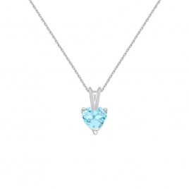 Collier - Pendentif Or Blanc Topaze Bleue Coeur - Femme