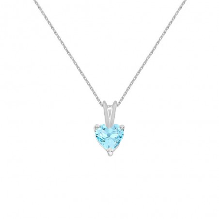 Collier - Pendentif Or Blanc Topaze Bleue Coeur - Femme