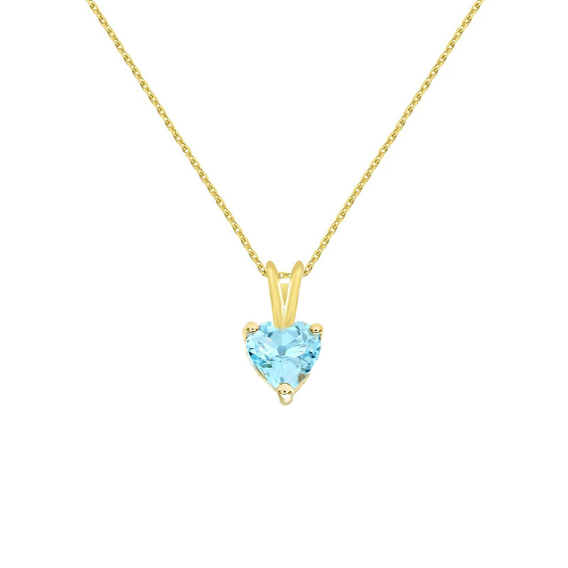 Collier - Pendentif Or 18 Carats 750/000 Jaune Topaze Bleue Coeur - Femme