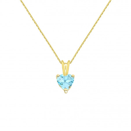 Collier - Pendentif Or Jaune Topaze Bleue Coeur - Femme