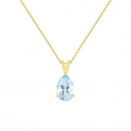 Collier - Pendentif Or 18 Carats 750/000 Jaune Topaze Bleue Goutte - Femme