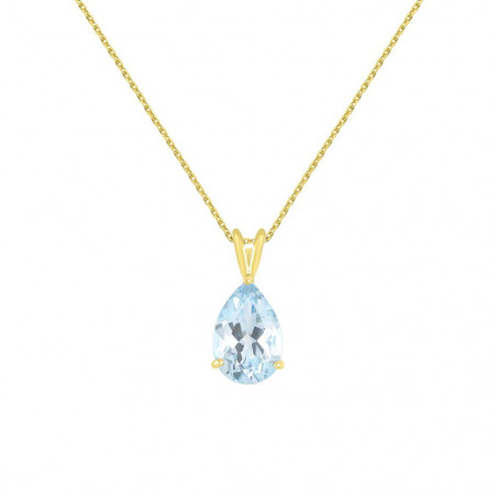 Collier - Pendentif Or 18 Carats 750/000 Jaune Topaze Bleue Goutte - Femme