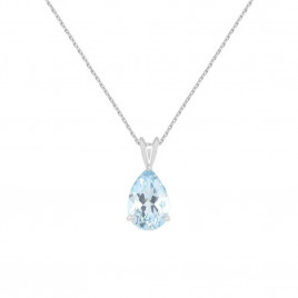 Collier - Pendentif Or Blanc Topaze Bleue Goutte - Femme