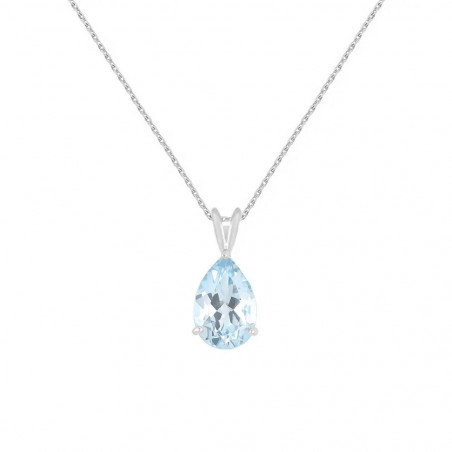 Collier - Pendentif Or Blanc Topaze Bleue Goutte - Femme