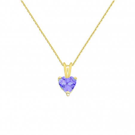 Collier - Pendentif Or 18 Carats 750/000 Jaune Amétyhste Coeur - Femme