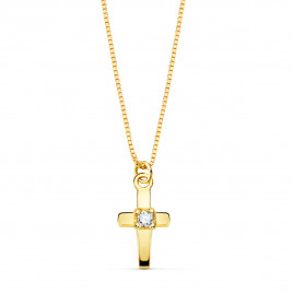 Collier Croix Or 18 Carats 750/000 Jaune et Diamant