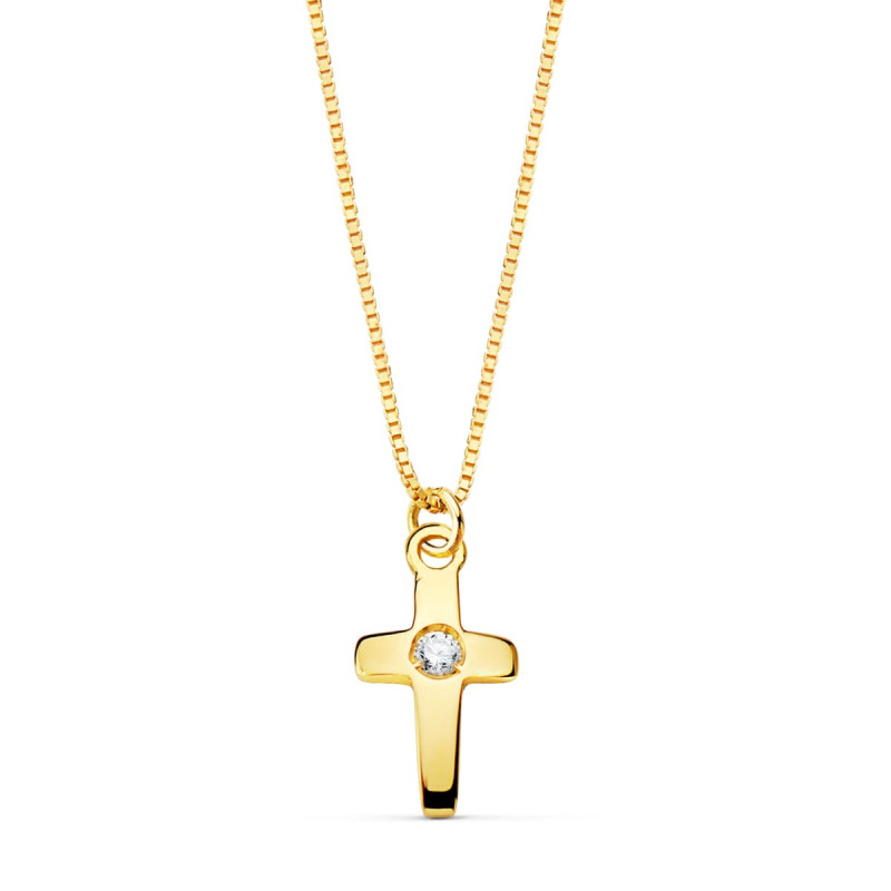 Collier Croix Or 18 Carats 750/000 Jaune et Diamant