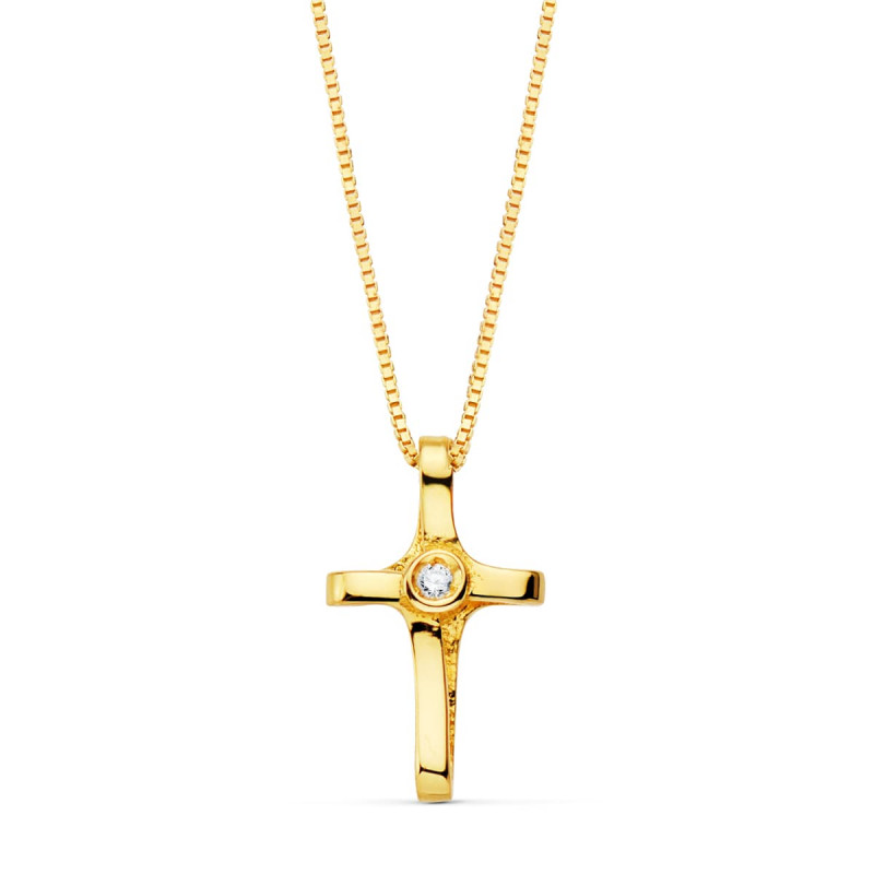 Collier Croix Or 18 Carats 750/000 Jaune et Diamant