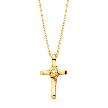 Collier Croix Or 18 Carats 750/000 Jaune et Diamant